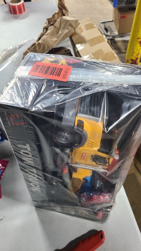 Photo 1 of 15IN Tow Truck Toy for Kids 3 4 5 6 7 Years Old Boys - Crane Trailer Construction Set with Racing Car and Traffic Signs, Truck Crane with Lights and Sounds, Christmas Birthday Gifts for Boys & Girls