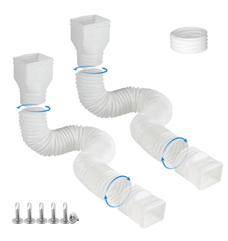 Photo 1 of 2 Pack Rain Gutter Downspout Extensions, Flexible Downspout Extender with 58"+68" Extendable Pipes for Rain Water Drainage, Durable Down Spout Drain Extension with Connector (White)