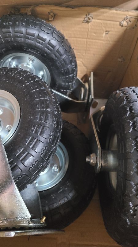 Photo 1 of 2 Pack) RRQ 10 Inch Pneumatic Wheel 4.10/3.50-4 Tire, 10" Pneumatic Wheels with 5/8" Bearings,2.2" Offset Hub for Garden Cart, Hand Truck, Lawn Cart, Mower