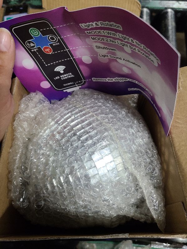 Photo 1 of 10RPM Disco Ball with Motor and 6Inch Mirror Ball — Plug/Battery Operated Disco Motor with 18 LED Beads 4 Color Lights and Remote Control, for Birthday Party, Back to 70s Theme Party Atomosphere