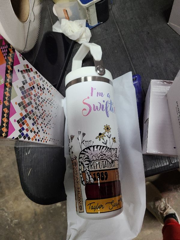 Photo 1 of  30oz Stainless Steel Insulated Tumbler with Straw & Foldable Handle - Leakproof, Double-Wall Vacuum Travel Thermos for Hot/Cold Drinks, Non-Slip Base, Fit Cup Holders