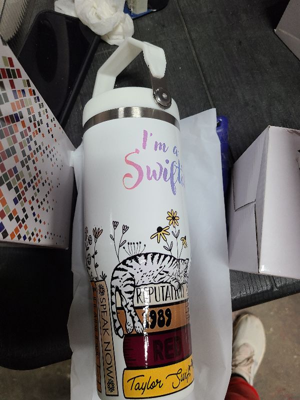 Photo 1 of 30oz Stainless Steel Insulated Tumbler with Straw & Foldable Handle - Leakproof, Double-Wall Vacuum Travel Thermos for Hot/Cold Drinks, Non-Slip Base, Fit Cup Holders