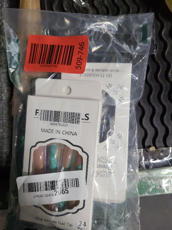 Photo 1 of 24Pcs Marble Press on Nails with Line Design, Gold Foil Manicure Art Acrylic Long Coffin Full Cover False Nails Stick on Glossy Green French Tips Gel Glue on Nails for Women Girls