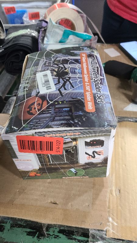 Photo 1 of 200" Halloween Spider Web + 59" Giant Spider Decorations Fake Spiders with Triangular Huge Spiders Web for Indoor Outdoor Halloween Decorations Yard Home Costumes Parties Haunted House Décor