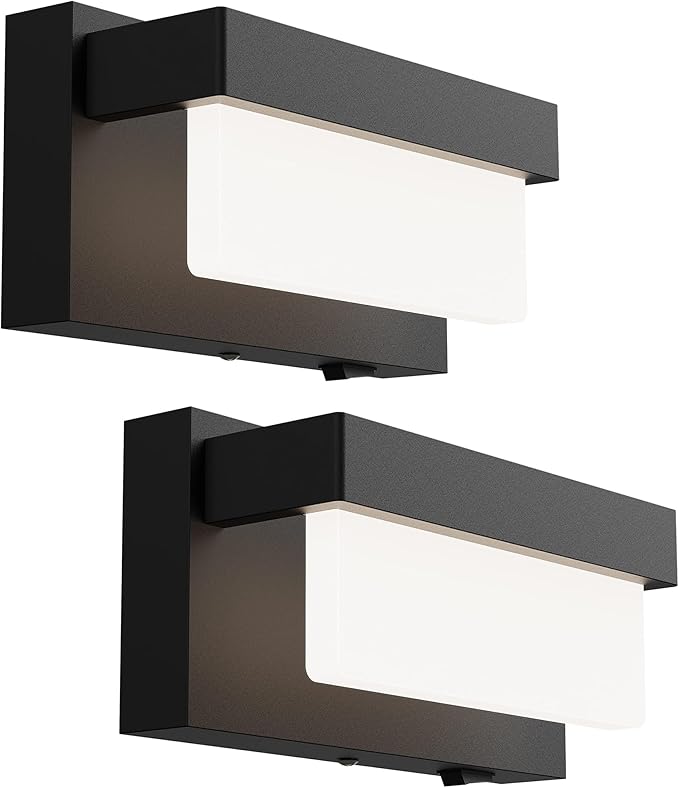 Photo 1 of **MSRP 69.99** Switched LED Wall Sconce Set of 2, Indoor 8 inch 12 Watt 4000K Wired Black Wall Mounted Sconce Light with On/Off Switch, Frosted Arcylic Shade Sconces for Bedroom Living Room Bathroom Kitchen Hallway
