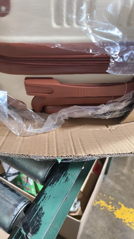 Photo 1 of 20 inch Small Carry On Luggage Front Open with Laptop Pocket, ABS+PC Hard Shell Suitcase with Spinner Wheels TSA Lock & YKK Zipper, 20in/Toiletry Bag/Handbag, Apricot Off White