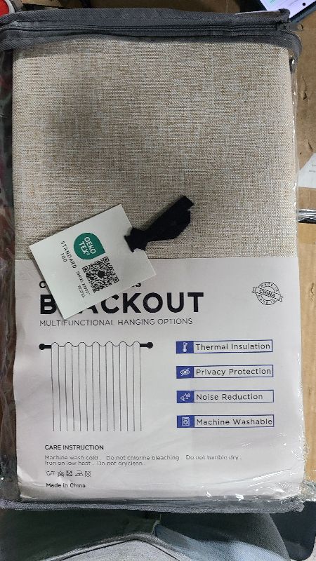 Photo 1 of 100% Blackout Shield Linen Blackout Curtains for Bedroom 96 Inches Long, Back Tab/Rod Pocket Living Room Drapes, Thermal Insulated Blackout Curtains 2 Panels Set, 50" W x 96" L, Oatmeal