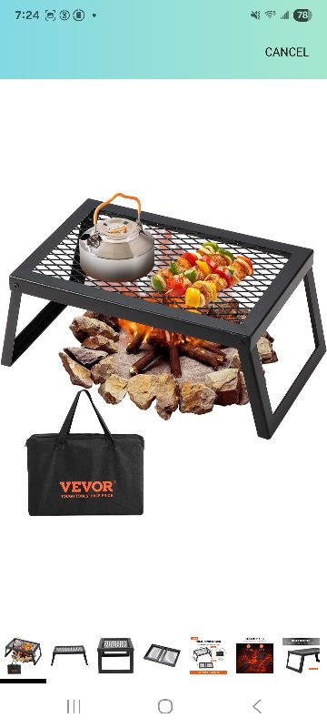 Photo 1 of  Folding Campfire Grill, 18" Portable Camping Grates Over Fire Pit, Heavy Duty Steel Mesh Grate, Camp Fire Cooking Equipment with Legs Carrying Bag, Grilling Rack for Outdoor Open Flame Cooking