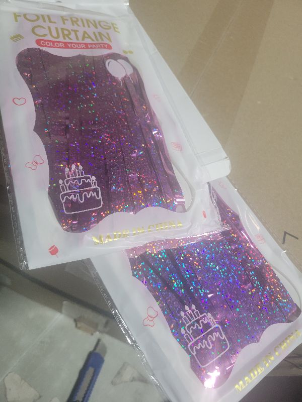 Photo 1 of 2 Pack Pink Birthday Decoration, Party Fringe Backdrop Decor Tinsel Foil Curtain Door Backdrop Banner Photo Booth Streamer for Birthday Wedding Baby Shower Bachelorette Disco Party Engagement