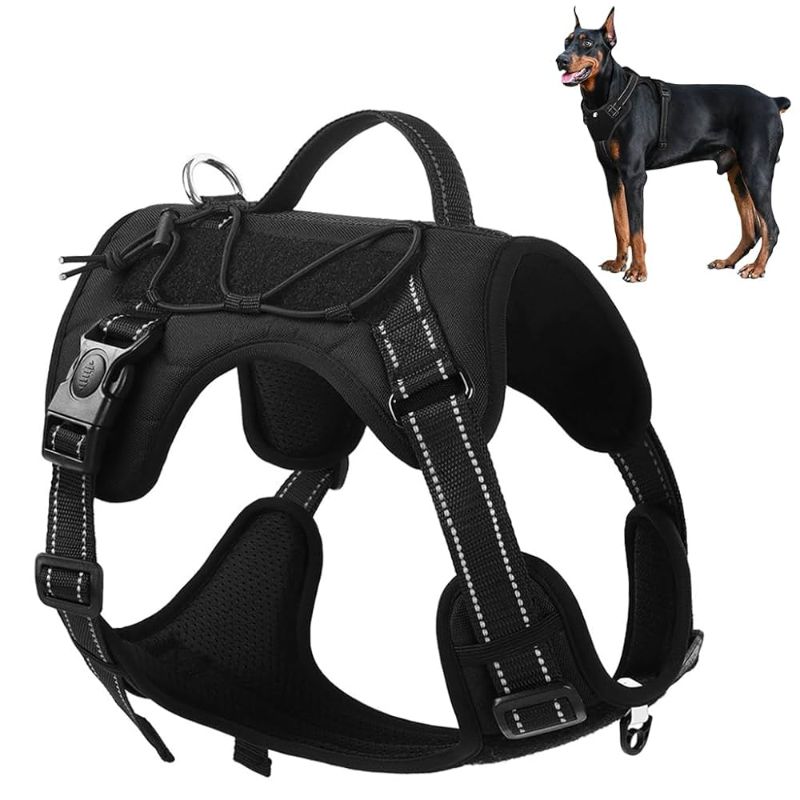 Photo 1 of  Qpets® Dog Vest Harness, Rottweiler Dog Belt for Medium Large Dogs, No-Pull Pet Harness Adjustable Dog Harness with Handle and Double D Rings Quick Release Buckle Working Training (L, 14-22.5KG)
