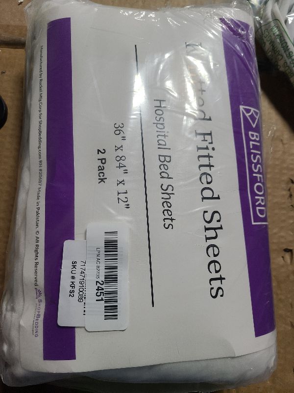 Photo 1 of 2 Pack Fitted Hospital Bed Sheets with Elastic All Around for a Perfect Fit - Cotton Rich Soft Knitted Jersey Sheet, 36” x 84” x 12”