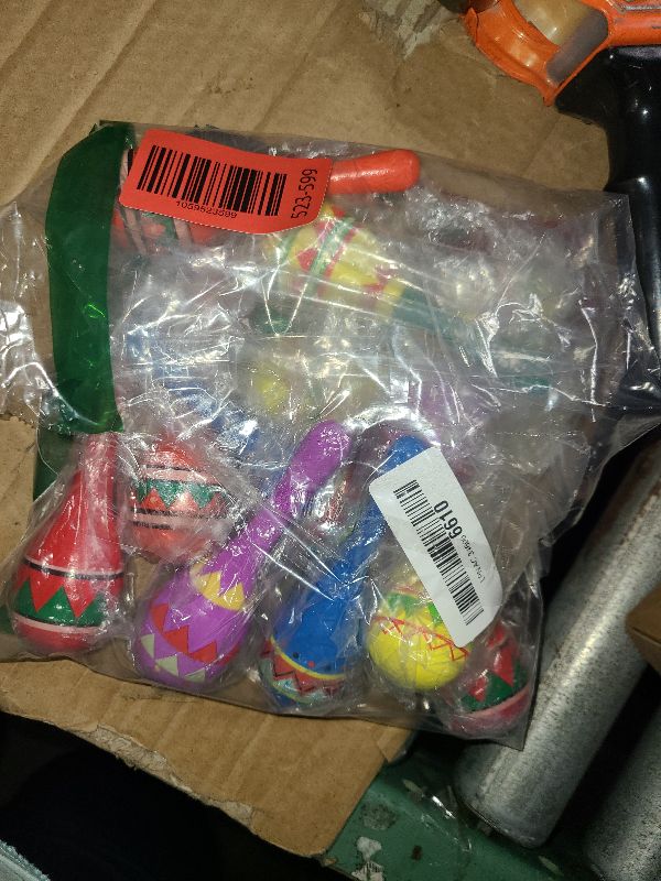 Photo 1 of 12 Pcs Colorful Wooden Maracas and 6 Pcs Mini Sombrero Hats - Mexican Fiesta Party Favors and Supplies for Carnivals
