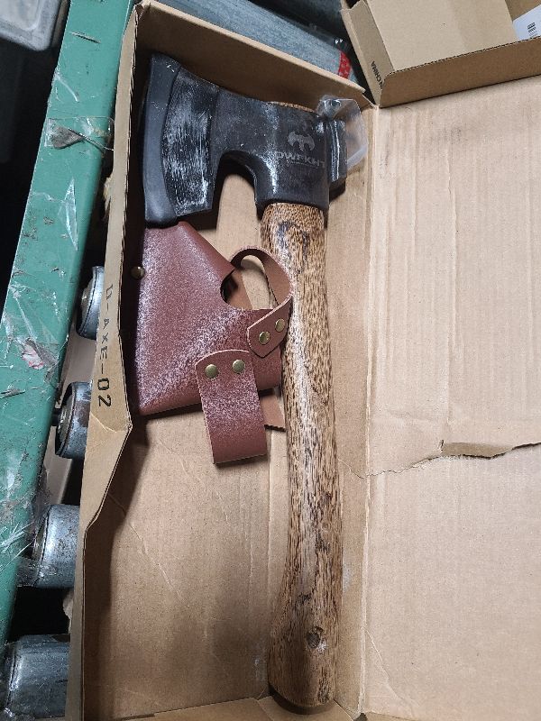 Photo 1 of 14.4" Hatchet, Camping Hatchet, Hand Forged Axe with Sheath, Bushcraft Axe with 1065 Carbon Steel and Beech Handle for Wood Chopping – Perfect for Outdoor Survival and Adventures