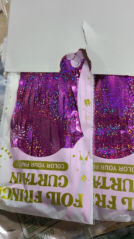 Photo 1 of 2 Pack Glitter Pink Backdrop, 3.28 FT x 7.05 FT Birthday Party Decorations, Laser Pink Fringe Curtains Foil Streamer Tinsel, Pink Curtains Photo Backdrop Happy Birthday Backdrop