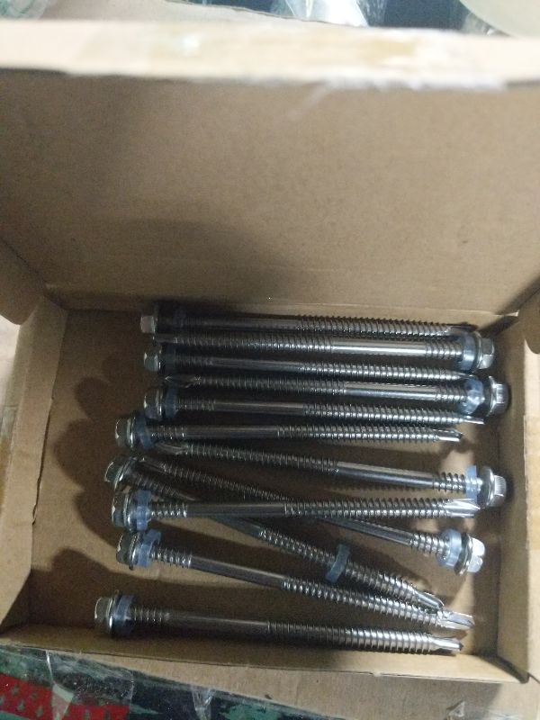 Photo 1 of #14 x4 (1" to 4-7/8" Available) Hex Washer Head Self Drilling Screws, 410 Stainless Steel, Self Tapping Sheet Metal Tek Screws, 15 PCS