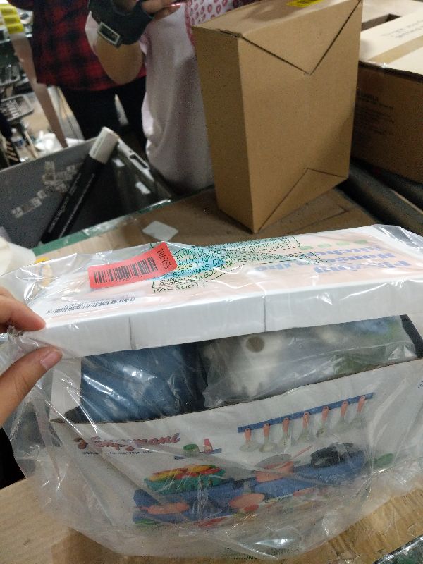 Photo 1 of 130Pcs Kitchen Playset, Toddler Pretend Cooking Play Pots, Pans, Utensils Cookware, Daily Food Fruit Veges, Shopping Storage Basket, Dessert, Prop Money, Learning Gift for Child (Blue)