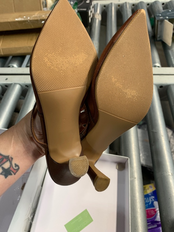 Photo 1 of ***(HEAVILY USED/ MINOR DAMAGE)***USIMAD Women's Brown Mesh Mule Heels with Memory Foam Insole Pointy Toe Arch Support 7