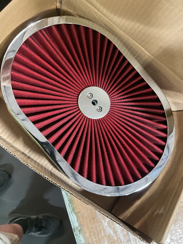 Photo 1 of Full Flow Round 12''X3'' Air Filter Assembly Kit RED, Washable and Reusable, with Mounting Stud & Wing Nut & Air Cleaner Riser Kit, for 4 Barrel Carburetor V8 Engines