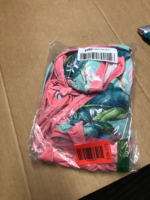Photo 1 of (large) (used/fair) (bagged) Womens One Piece Swimsuit with Cover Up Slimming 1 Piece Bathing Suit with Sarong Wrap Retro Floral Print Swim Suit with Beach Cover Up Set Push Up Swimwear Pink Floral Large