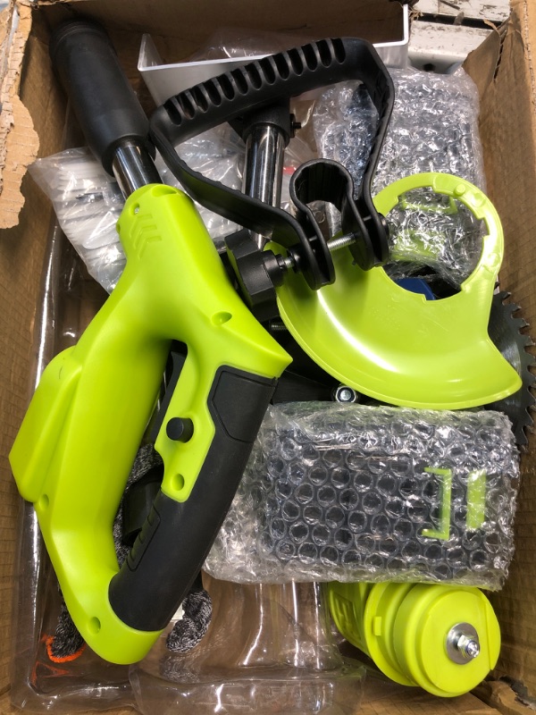 Photo 1 of (PARTIAL SET) (UNTESTED) 20000 RPM Electric Weed Wacker Cordless, 4-in-1 Weed Eater Cordless with Battery Powered, Lawn Mower/Grass Trimmer/Lawn Edger with 3 Types Blades, Battery Weed Wacker With Wheels (2 Battery, Green)