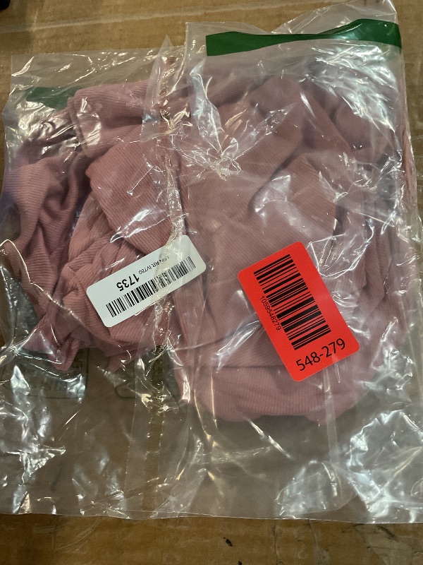 Photo 1 of (MEDIUM) (BAGGED) SweatyRocks Women's Mock Neck Ribbed Knit Scallop Short Sleeve T Shirt Tops Dusty Pink M