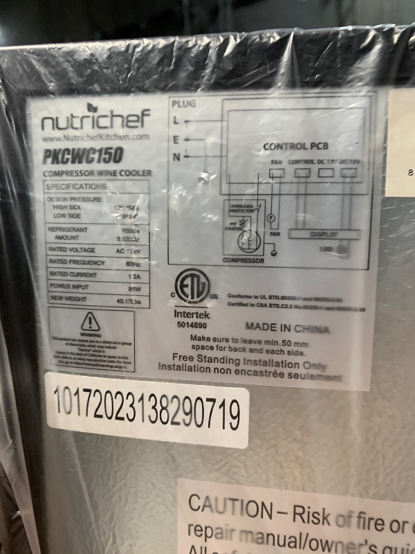 Photo 1 of ***SEE NOTES*** 
NutriChef Compressor Refrigerator White & Red Chiller Countertop Cooler-Freestanding Compact Mini Wine 15 Bottle Capacity, Digital, Glass Door, Black, Quiet Operation Fridge Touch Temperature Control