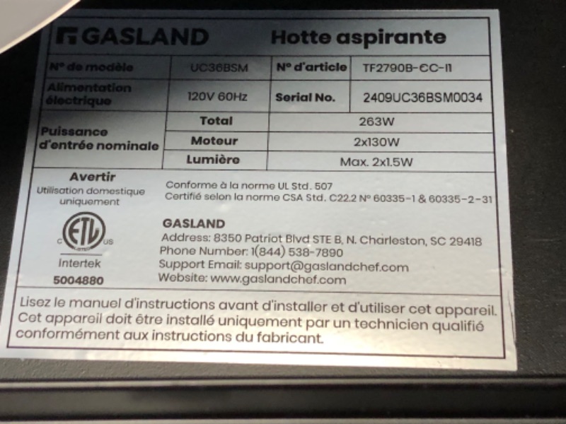 Photo 1 of * HOOD DENTED FROM SHIPPING* GASLAND Master 36 Inch Under Cabinet Range Hood, Matte Black, 700 CFM for Heavy-Duty Cooking Kitchen Exhaust Fan, 3-speed Powerful Stove Vent Hood 67dB, Three Filters Vent Hood with 5000K LED light