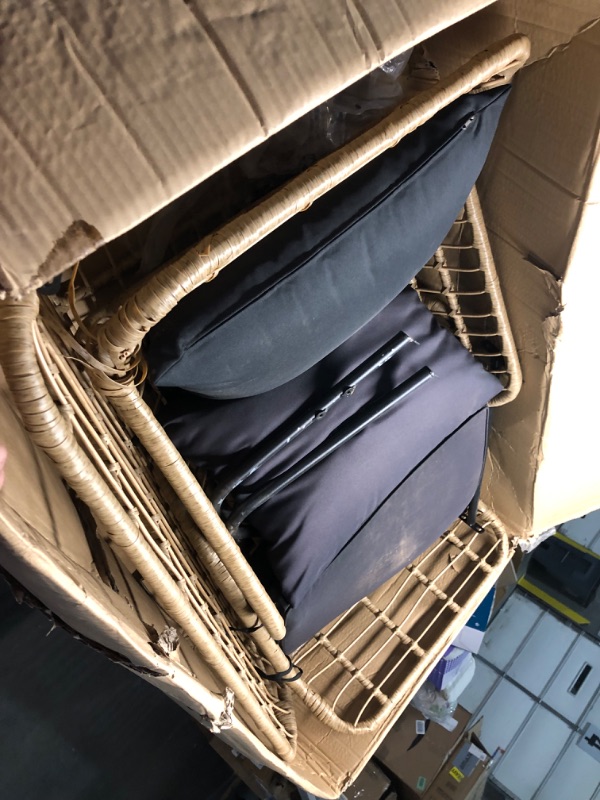 Photo 1 of (as sold, for parts unkown pieces_)DWVO Patio Furniture Set 4 Pieces Boho Wicker Bistro Set, All Weather Outdoor Rattan Conversation Set with Loveseat Chairs Table Soft Cushions for Backyard, Pool, Garden - Grey