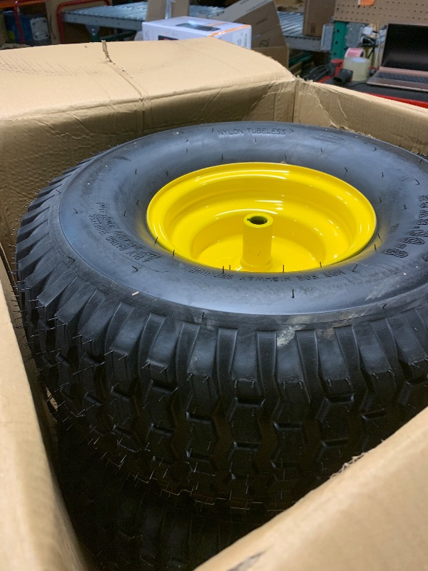 Photo 1 of (2-Pack) 20x8.00-8 Rear Tire and Wheel Assemblies - 4 Ply Tubeless Tire Compatible Replacement for Riding Lawn Mowers - 3/4" Borehole, 3.5" Offset Hub and 3/16" Keyway