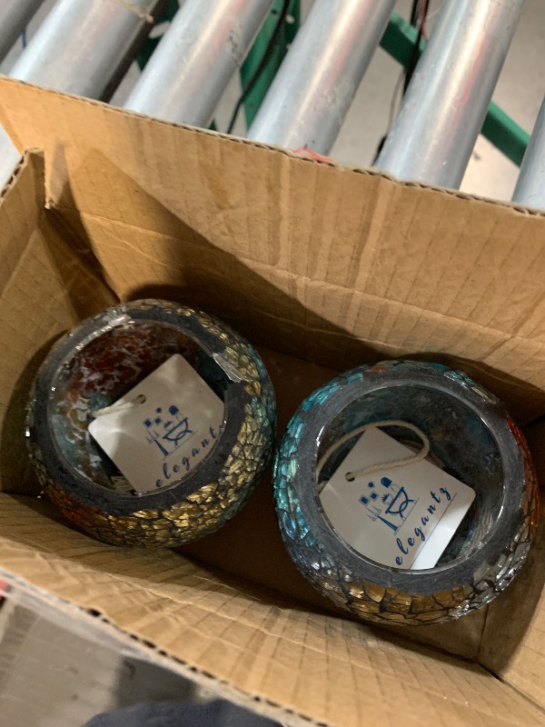 Photo 1 of ***MINOR DAMAGE SEE IMAGES***
ELEGANTZ Tealight Candle Holder Centerpiece - Luxury Mosaic Glass Dining Table Decorations - Elegant Modern Tea 
Lights Decor - Set of 2 - Gradient Blue