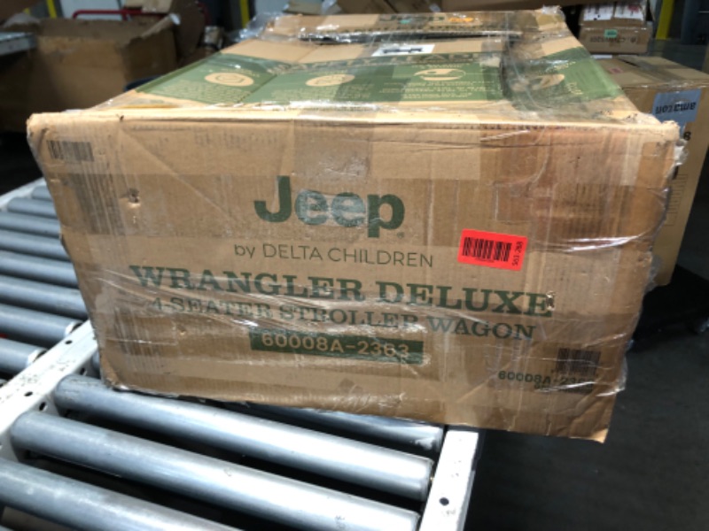 Photo 1 of ***INCOMPLETE - MISSING ALL ACCESSORIES - NO WHEELS, CANOPY, OR OTHER PARTS - SEE PICTURES***
Jeep Wrangler Deluxe 4 Seater Stroller Wagon by Delta Children - Premium Quad Stroller Wagon for 4 Kids with Convertible Seats, Adjustable Push/Pull Handles, Rem