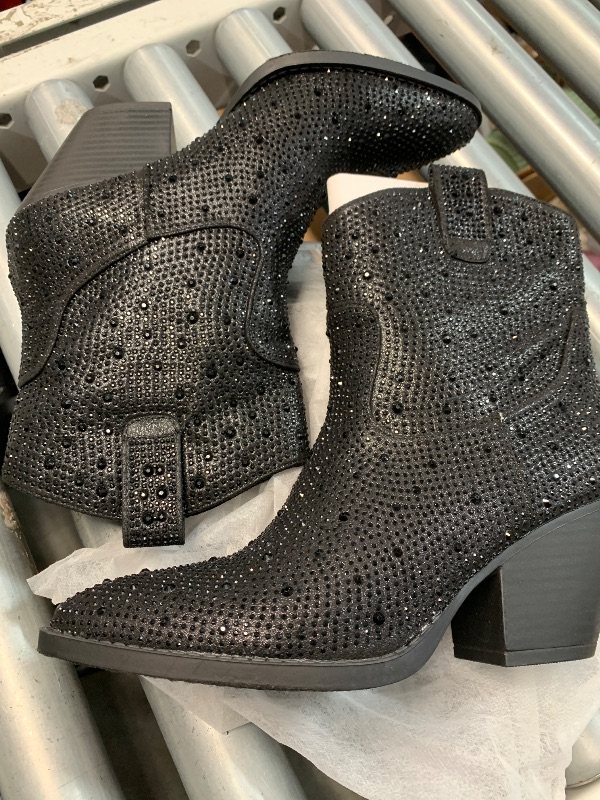 Photo 1 of (see all images) FOREVER Women Rhinestone Block Chunky Heel Ankle Bootie River-01 Black 9