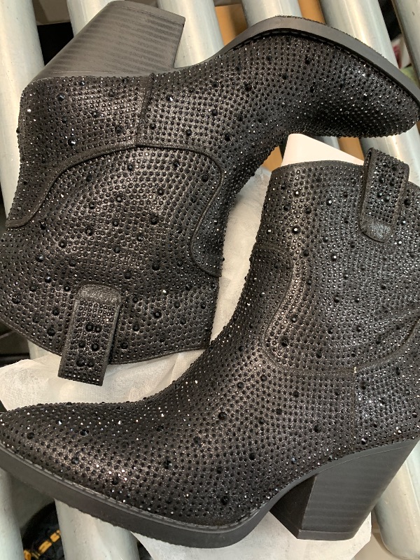 Photo 1 of (see all images) FOREVER Women Rhinestone Block Chunky Heel Ankle Bootie River-01 Black 9