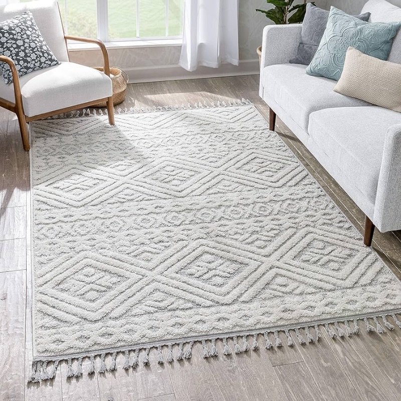 Photo 1 of ***HEAVILY USED - OIL STAINS - SEE PICTURES - NO PACKAGING***
Well Woven Illana Cream | Tribal Ethnic High-Lo Textured | Diamond Pattern Area Rug (5'3" x 7'3")