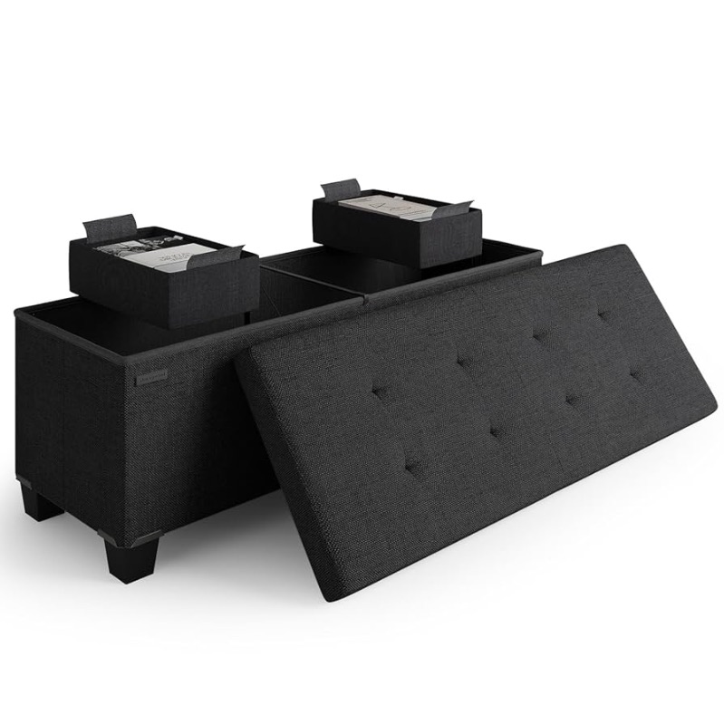 Photo 1 of *** just the top***STORAGEBUD Storage Ottoman Bench with Bins, 43-in Storage Bench for Bedroom End of Bed, Folding Foot Rest Ottoman for Living Room Max 660lbs, Fabric Ottomans, Black