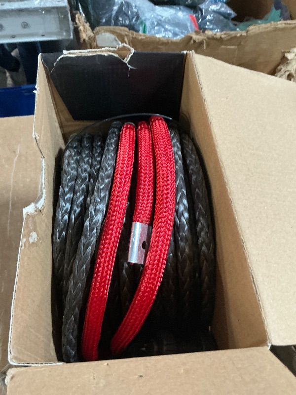 Photo 1 of DAYDOOR Synthetic Winch Rope, 3/8 Inch x 92ft 25,500 LBS Synthetic Winch Line, Synthetic Winch Cable for Offroad Vehicle 4WD SUV Jeep, Synthetic Rope with Forged Winch Hook(Gray)