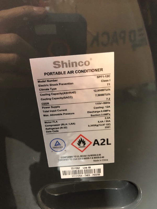 Photo 1 of ***USED - POWERS ON - UNABLE TO TEST FURTHER***
Shinco 12,000 BTU Portable Air Conditioner, Portable AC Unit with Built-in Cool, Dehumidifier&Fan Modes for Room up to 400 sq.ft, with Remote Control, 24 Hour Timer, Installation Kit