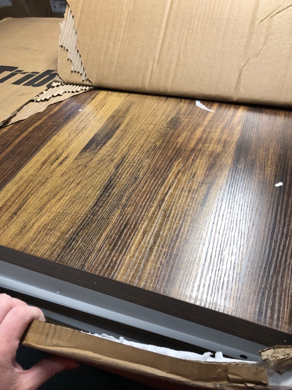 Photo 1 of Tribesigns Farmhouse Dining Table for 6 People, 70.8-Inch Rectangular Wood Dining Table, Rustic Kitchen Table with Heavy Duty Metal Legs for Dining Room (Brown/White)