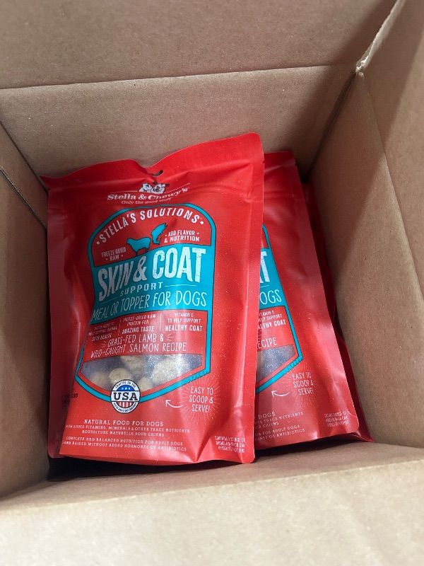 Photo 1 of ***(EXP: 10/03/2025) *** Stella & Chewy's – Stella’s Solutions Skin & Coat Boost – Grass-Fed Lamb & Wild-Caught Salmon Dinner Morsels – Freeze-Dried Raw, Protein Rich, Grain Free Dog Food – 4.25 oz Bag 8 PACKS 