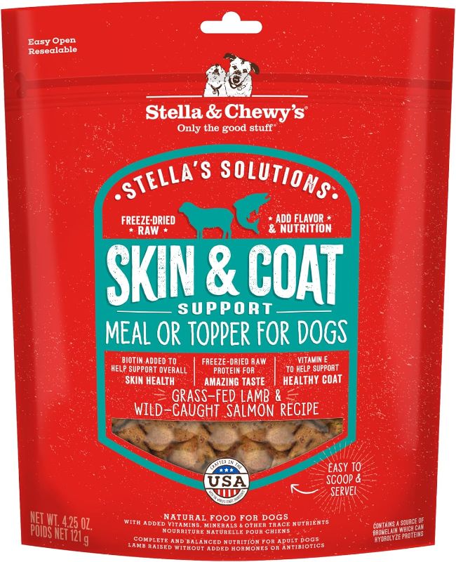 Photo 1 of ***(EXP: 10/03/2025) ***Stella & Chewy's – Stella’s Solutions Skin & Coat Boost – Grass-Fed Lamb & Wild-Caught Salmon Dinner Morsels – Freeze-Dried Raw, Protein Rich, Grain Free Dog Food – 4.25 oz Bag, 8 PACKS 