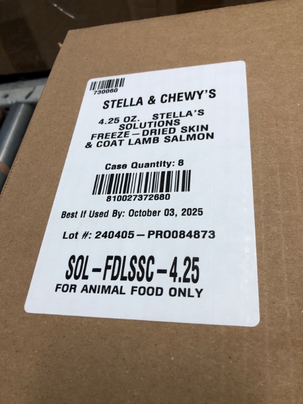 Photo 1 of ***(EXP: 10/03/2025)*** Stella & Chewy's Stella's Solutions Skin & Coat Support Freeze-Dried Raw Grass-Fed Lamb & Wild-Caught Salmon Dinner Morsels Dog Food, 4.25-oz bag 8 Packs