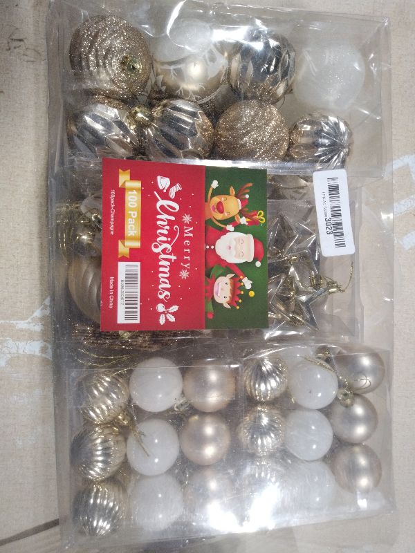 Photo 1 of 100ct Christmas Ball Ornaments Set - Assorted Shatterproof Hanging Tree Ornament Set with Reusable Hand-held Gift Package for Xmas Tree Holiday Party and Home Decor (Champagne)
