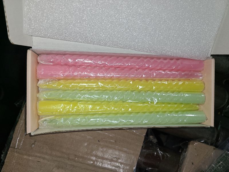 Photo 1 of 10 Inch Cream Spiral Taper Candles for Home Decoration, 12 Pack Candy-Color Candlesticks for Dinner Party Wedding Holiday