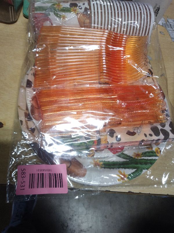 Photo 1 of 120PCS My First Rodeo Party Supplies Wild West Dinnerware Party Decorations for Boys Kids 1st Birthday Western Cowboy Themed Party Paper Plates Napkins Forks Serves 20 Guests