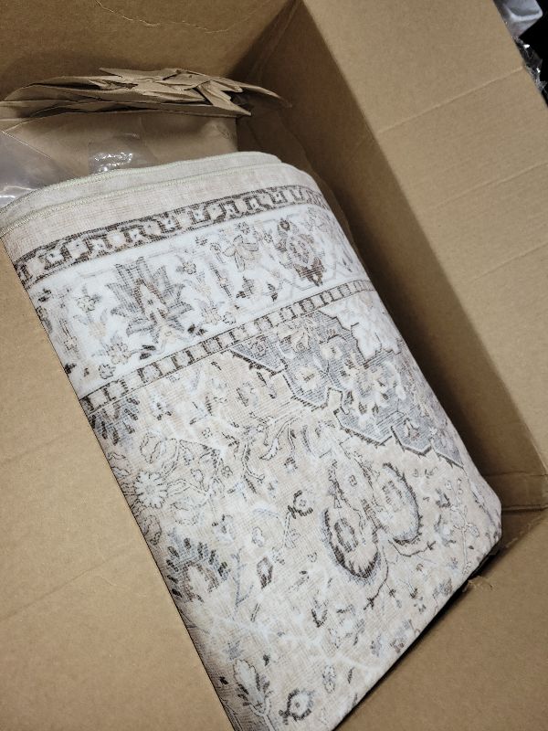 Photo 1 of 10x14 Washable Vintage Area Rug - Large Rugs for Living Room Soft Stain Resistant Carpet with Non-Slip Backing Low Pile Water Resistant Rug for King Size Bed Pet Friendly Home Decor Mat(10x14 Beige)