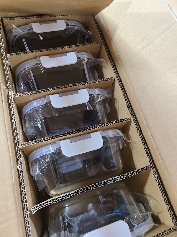 Photo 1 of [5-Packs, 36 Oz.] Glass Meal Prep Containers with Locking Lids Glass Food Containers,Airtight Lunch Container,Microwave, Oven, Freezer and Dishwasher (4.5 Cup, White)