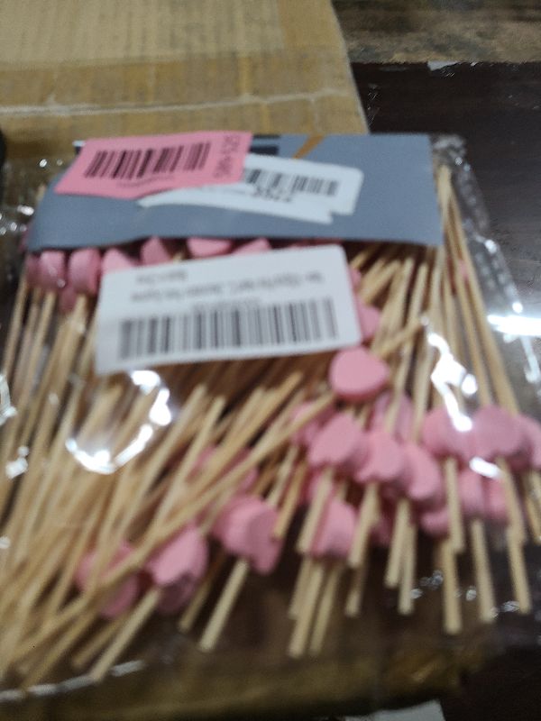 Photo 1 of 100pcs Pink Heart Cocktail Picks 4.7" Long Fruit Sticks Food Toothpicks Sandwich Appetizer Charcuterie Skewers, Made of Bamboo Wood, for Birthday Wedding Valentines Galentines Day Party Decorations