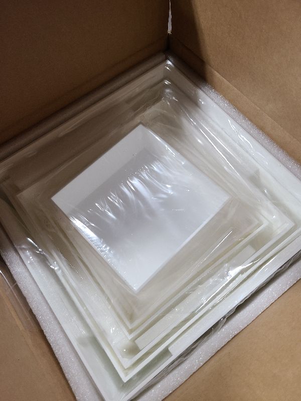 Photo 1 of 10 Pcs Buffet Food Risers, White Acrylic Dessert Cupcake Table Stands Fruit Display Shelf Set for Catering Supplies Party Jewelry Decor Risers& Protective Film (10", 9", 8", 7",6.5", 6",5",5",4", 4")