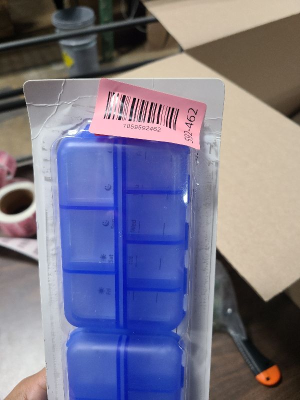 Photo 1 of 14 GRIDS Travel Pill Organizer Box with Labels - Travel Medicine Case Kit - Pocket Daily Pharmacy Container - Travel Medication Holder Dispenser for Fish Oil Vitamin Supplement Storage - Clear Blue