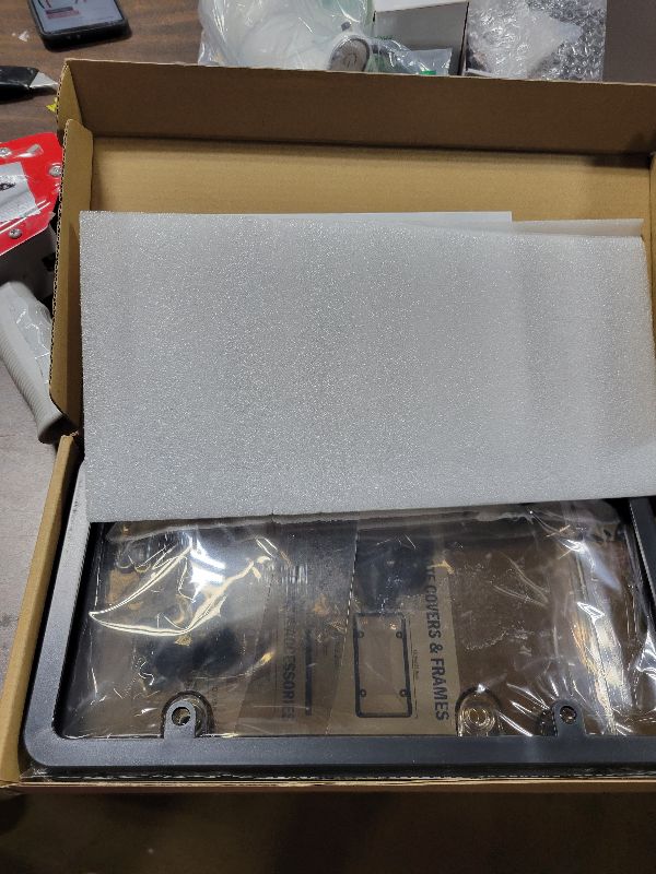 Photo 1 of 2 Pack License Plate Protector, Plastic Car Front/Rear License Plate Protector with Screws Caps, Universal Car Accessories for Most Cars